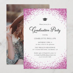 Invitation Fête de fin d'études avec photo et confettis roses
