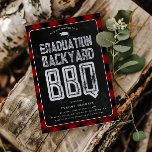 Invitation Fête de fin d'études BBQ à carreaux rouges de bûch