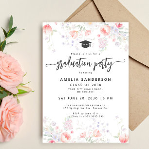 Invitation Fête de fin d'études bohème avec fleurs sauvages