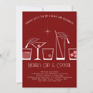 Invitation Fête de fin d'études Casquette et Cocktail Marron 