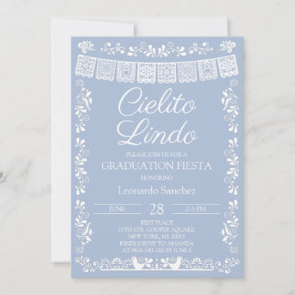 Invitation Fête de fin d'études Cielito Lindo Bleu Poussiéreu