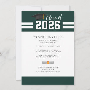 Invitation Fête de fin d'études Collège Graduation Green 2026