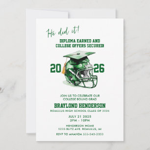 Invitation Fête de fin d'études de football américain vert