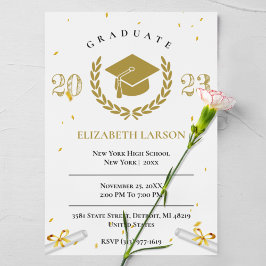 Invitation Fête de fin d'études de Golden Werth Élégant Senio