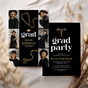 Invitation Fête de fin d'études de photo médicale Or Noir