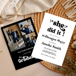 Invitation Fête de fin d'études de She Did It Trois photos