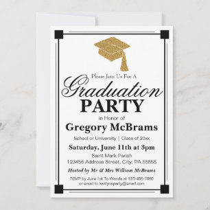 Invitation Fête de fin d'études de style Art déco blanc