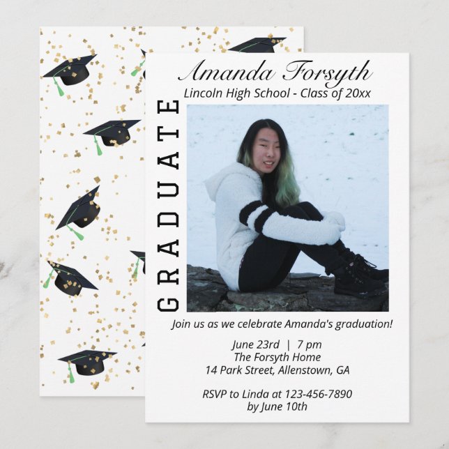 Invitation Fête de fin d'études de style avec photos de remis (Devant / Derrière)