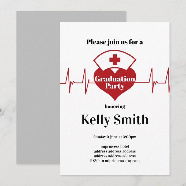 Invitation Fête de fin d'études d'infirmière (Devant / Derrière)