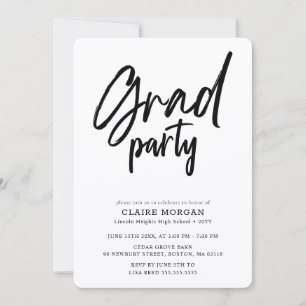 Invitation Fête de fin d'études élégante en noir et écriture