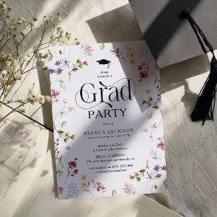 Invitation Fête de fin d'études Élégante Fleur Sauvage Gradua