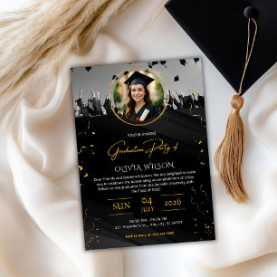 Invitation Fête de fin d'études élégante noire et or