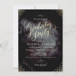Invitation Fête de fin d'études en calligraphie or noir glamo