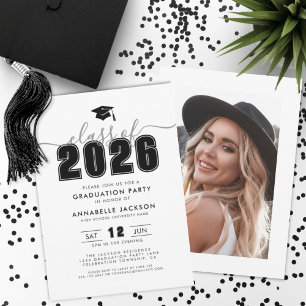 Invitation Fête de fin d'études en photo noir et blanc