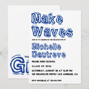 Invitation Fête de fin d'études en typographie bleue et blanc