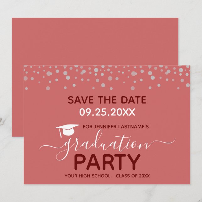 Invitation Fête de fin d'études Enregistrer la date Invitatio (Devant / Derrière)