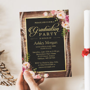 Invitation Fête de fin d'études Floral Rustic Pays Bois