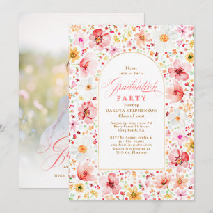 Invitation Fête de fin d'études Florale Élégante de Prairie d