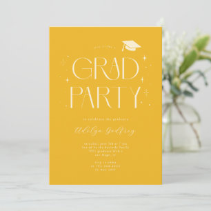 Invitation Fête de fin d'études jaune typographie fantaisiste
