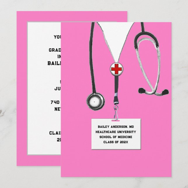 Invitation Fête de fin d'études Médicales (Devant / Derrière)