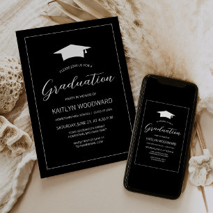 Invitation Fête de fin d'études moderne 2025 avec chapeau noi
