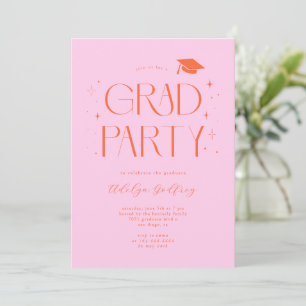 Invitation Fête de fin d'études orange rose typographie fanta