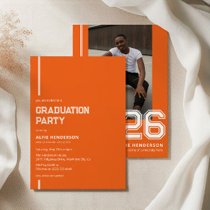 Invitation Fête de fin d'études photo athlétique Orange