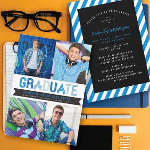 Invitation Fête de fin d'études Photo de promotion Ruban Bleu