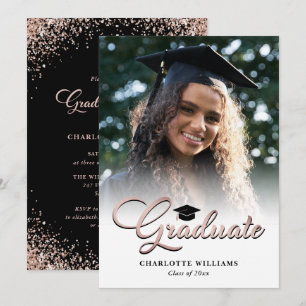 Invitation Fête de fin d'études photo élégante rose gold noir
