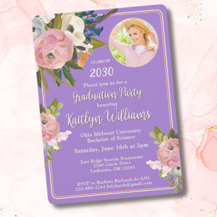 Invitation Fête de fin d'études photo floral rose aquarelle