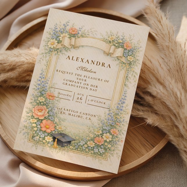 Invitation Fête de fin d'études romantique pastel (Créateur téléchargé)