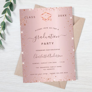 Invitation Fête de fin d'études rose poudré or rose