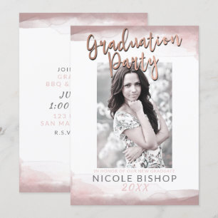 Invitation Fête de fin d'études rose saumon chic moderne avec