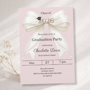 Invitation Fête de fin d'études ruban ivoire rose promotion 2