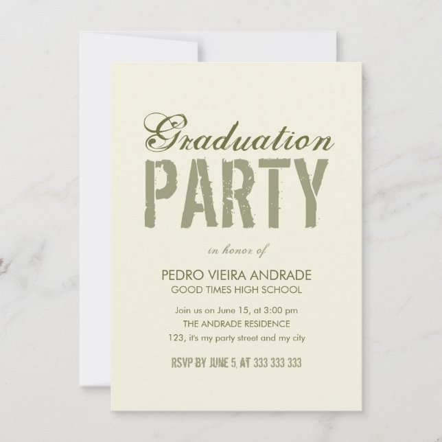 Invitation Fête de fin d'études secondaires Photo Vert Beige (Devant)