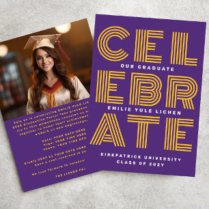Invitation FÊTE DE FIN D'ÉTUDES VIOLET JAUNE MODERNE Promotio
