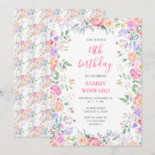 Invitation Fête de fleurs sauvages pour 18 ans avec des fleur