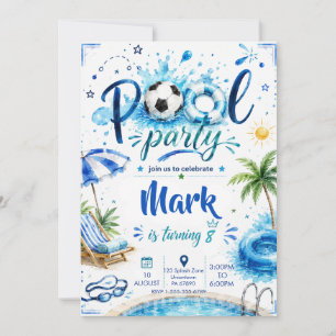Invitation Fête de foot au bord de la piscine pour l'anniver