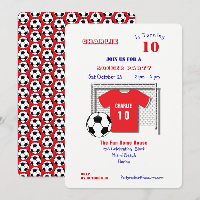 Invitation Fête de Football Chemise de Football Rouge Personn (Devant / Derrière)