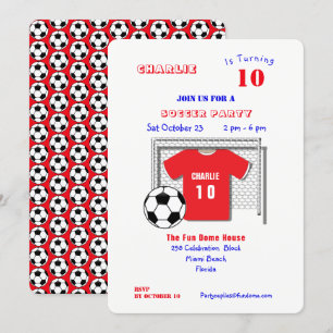Invitation Fête de football Chemise de football rouge Personn