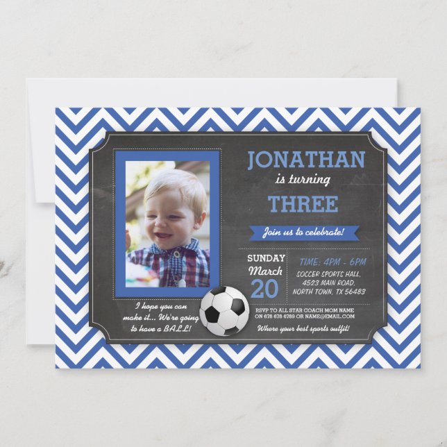 Invitation Fête de Football Foot ball Footy Anniversaire Phot (Devant)