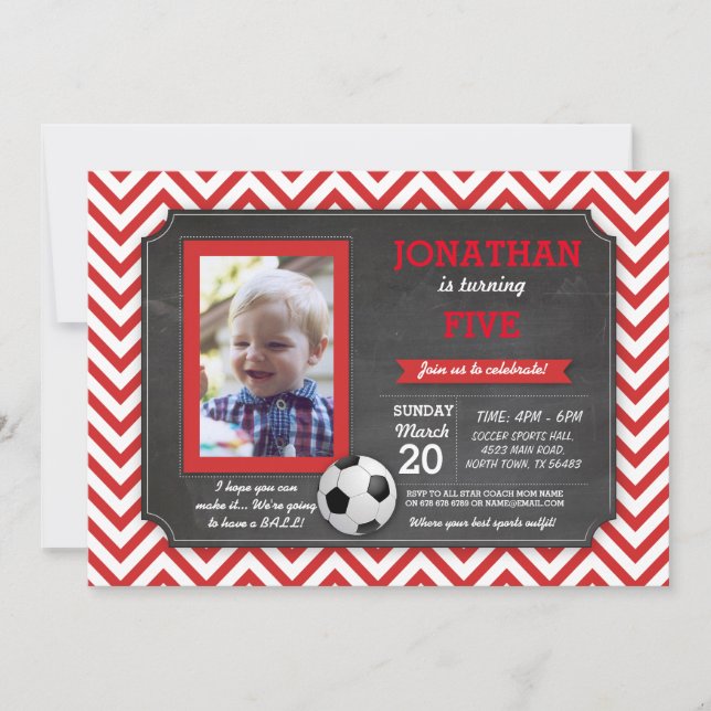Invitation Fête de Football Foot ball Footy Anniversaire Phot (Devant)