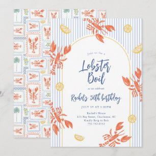 Invitation Fête de fruits de mer au homard à rayures chic 