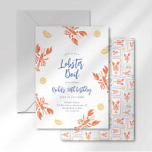 Invitation Fête de fruits de mer au homard à rayures chic 