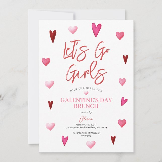 Invitation Fête de Galentine fille Brunch Dîner Saint-Valenti (Devant)