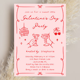 Invitation Fête de Galentine rose et rouge avec des fantaisie