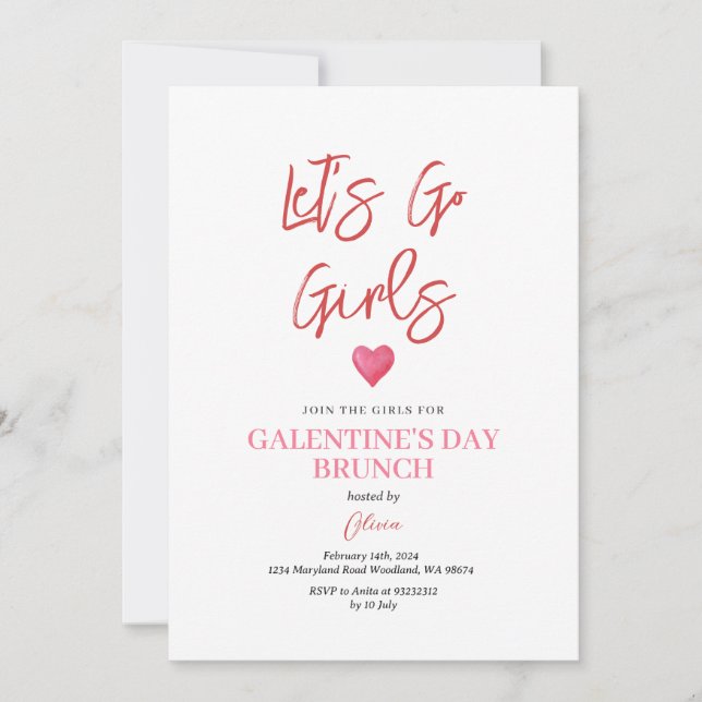 Invitation Fête de Galentine Rose Soirée Brunch Dîner Saint-V (Devant)