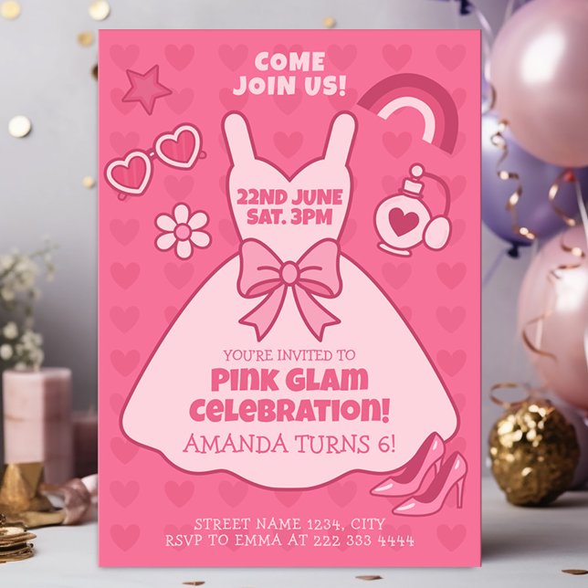 Invitation Fête de Glam rose fête d'anniversaire (Créateur téléchargé)