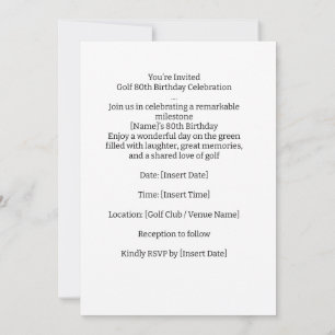 Invitation Fête de Golf  80e Anniversaire Sauvegarder la Date
