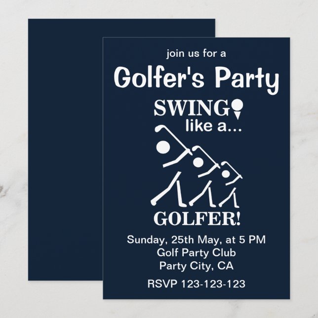 Invitation Fête de golf en balançant comme un golfeur (Devant / Derrière)